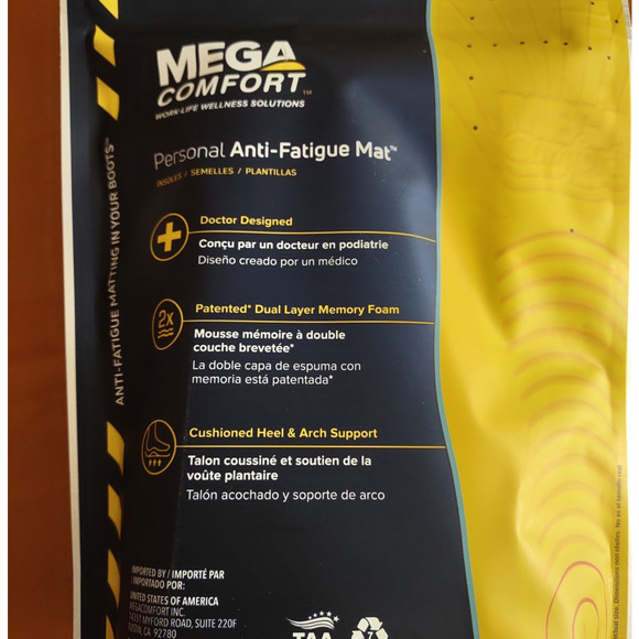 MEGAComfort Personal AntiFatigue Mat Memory Foam Insole Men 8/9 Ladies 10/11 - Picture 5 of 7